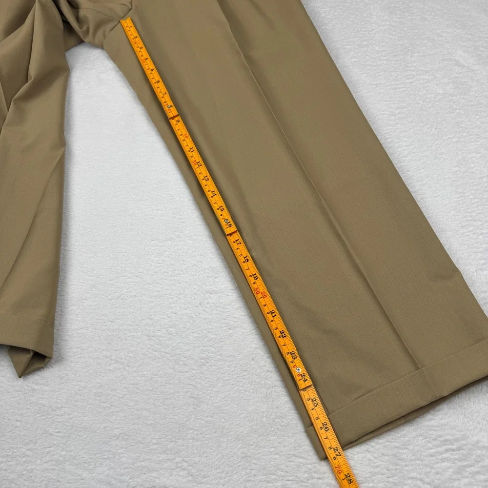 Canali Dress Trousers Mens 34 Tan Pure Wool Triple Pleated Cuffed Made in Italy